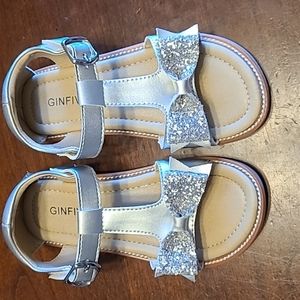 Girls' Silver Bow T-Strap Sandals